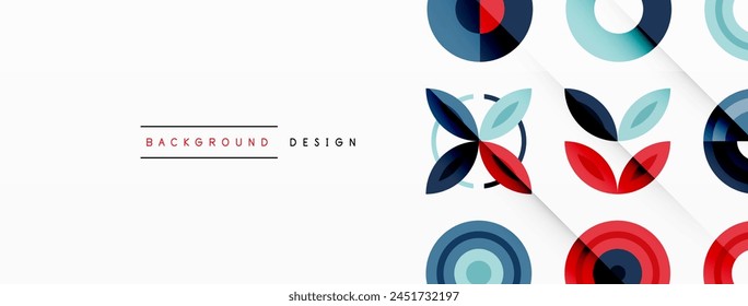 A colorful pattern of circles and leaves in electric blue and carmine colors, forming a unique art logo. Perfect for products like recreation or audio equipment