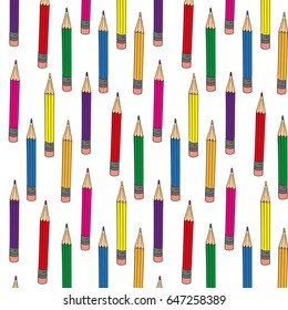Colorful pattern with colour pencils for drawing  on white background. Vector illustration.  