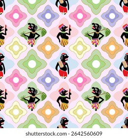Colorful pattern with dancers on pastel background