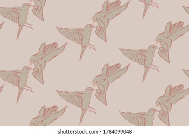 Colorful pattern design with hand drawn birds. Vector background illustration with pastel colors