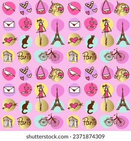 Colorful pattern design. Paris theme. Decorative tile. Seamless pattern.