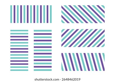 Colorful Pattern Designs with Vertical and Diagonal Stripes in Turquoise and Purple.