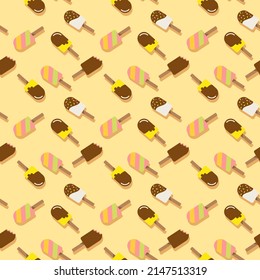 Colorful pattern with different delicious popsicles ice cream drawn in flat style