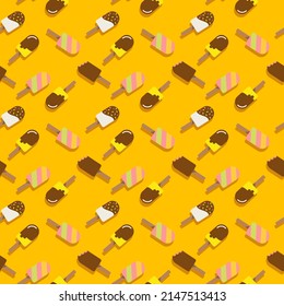 Colorful pattern with different delicious popsicles ice cream drawn in flat style
