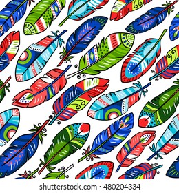 Colorful Pattern with different feathers on white background