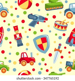 Colorful pattern with different kind of toys for boys