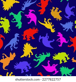 Colorful pattern of dinosaurs in flat style for print and design. Vector illustration.