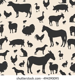 Colorful pattern domestic and farm animals seamless background