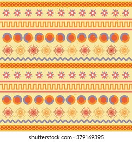 Colorful pattern for Easter, Passover greeting card. Ornament of stylized flowers/stars/ lines/waves. Template element for Happy Easter day design, eggs, holiday, background, web. Vector Illustration.