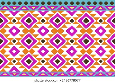 Patrón colorido, fondo étnico, patrón de píxeles, Fondos de pantalla, envoltura, patrón colorido con rosa y naranja
