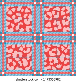 Colorful Pattern For Fabric, Wallpaper, Wrapping Paper, Pastel Linen, Cover, Background, Surface Design. Bright And Glamorous Seamless Pattern. Animal Print And Tartan Cage. 