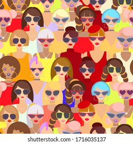 colorful pattern with fashion girls in sunglasses