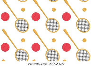 Colorful pattern featuring badminton rackets and balls in a playful design for sports enthusiasts