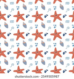 Colorful pattern featuring cheerful starfish and aquatic elements in a playful design