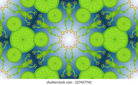 Colorful pattern with frogs in space