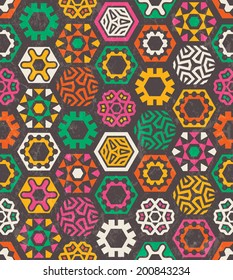 Colorful pattern with funny hexagons. Seamless abstract background. EPS 10 vector illustration.