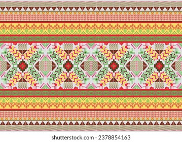 Colorful pattern Geometric ethnic pattern, pixel art, design for vintage fabric, embroidery, cross stitch, batik, wayu, aztec, ikat, vector illustration.