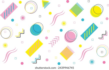 Colorful pattern from geometric shapes isolated on a white background. Retro abstract pattern. For use in web design, invitation, poster, print. Vector illustration.