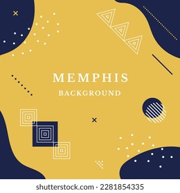 Colorful pattern from geometric shapes in Memphis 80s-90s style with headline. Abstract memphis background. Different shapes isolated on a yellow background. Vector illustration.