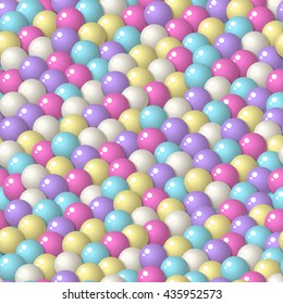 Colorful pattern with a lot of gumballs, mixed pastel colors. Seamless vector background. Bright game background with glossy balls.