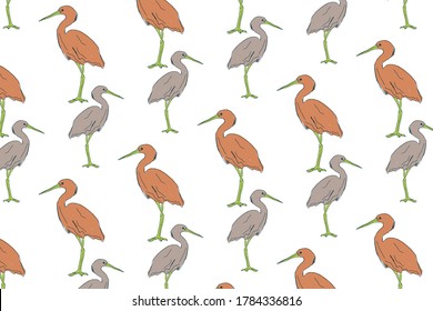 Colorful pattern with hand drawn birds. Vector background illustration with pastel colors