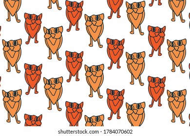 Colorful pattern with hand drawn monsters. Vector background illustration with orange colors