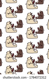 Colorful pattern with hand drawn monsters. Vector background illustration with grey, brown, white colors