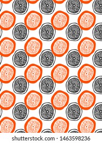 Colorful pattern with hand drawn orange. Vector illustration.