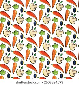 Colorful Pattern of Hand-Drawn Vegetables on a White Background