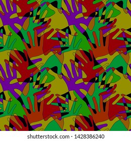 colorful pattern of handprints. Seamless vector pattern for prints, wallpapers and textiles.