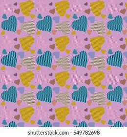 colorful pattern with  hearts. Background for Valentine's Day greetings cards and gifts papers. Vector illustration.