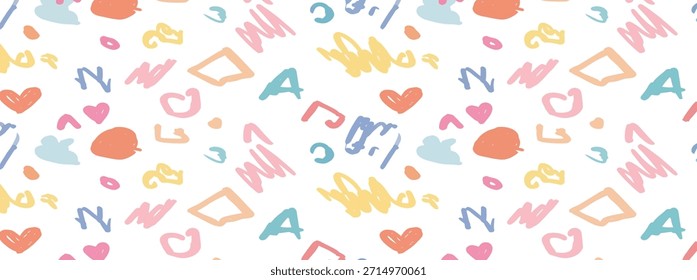 Patrón colorido con corazones y letras