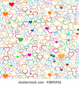 Colorful pattern with hearts, Valentine background. Love illustration, vector