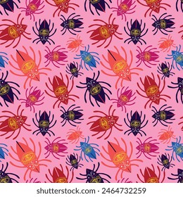 A colorful pattern of insects with eyes on their heads. The insects are in various colors and sizes, and they are arranged in a way that creates a sense of movement and energy