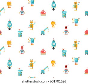 Colorful pattern for kids with bright colorful robots.