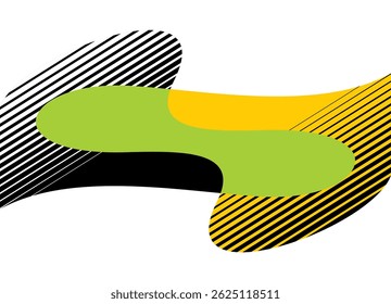 Padrão colorido de formas listradas líquidas: amarelo, verde e preto. Vetor de esportes fundo para publicidade, anúncios, cartazes. Elemento de design de vetor. Fundo abstrato