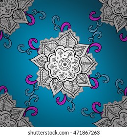 Colorful pattern of mandalas. Vector oriental ornament on a blue tones.