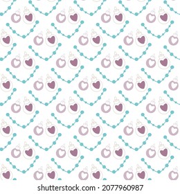 Patrón colorido con bolas de Año Nuevo y corazones sobre fondo blanco para impresión textil, papel de diseño. 