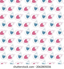 Patrón colorido con bolas de Año Nuevo y corazones sobre fondo blanco para impresión textil, papel de diseño. Ilustración vectorial.
