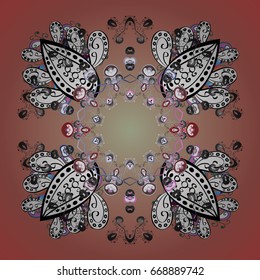 Colorful pattern on colors background. Simple snowflakes colorful pattern, floral elements, decorative ornament. Vector illustration. Arab, Asian, ottoman motifs.