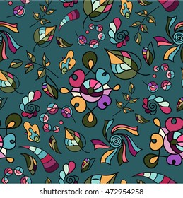 Colorful pattern on a green background. Children's drawings of different shapes. Vector