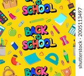 A colorful pattern on a school theme with school supplies. Vector illustration