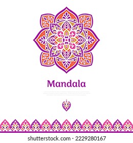 Patrón colorido sobre un fondo blanco. Plantilla de mandala vectorial. Elementos de diseño dorados. Motivos tradicionales turcos e indios. Ideal para tejidos y textiles, papel pintado, embalaje o cualquier idea deseada.