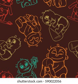 colorful pattern with painted newborn babies in different poses