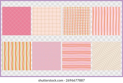 Padrão colorido de fundo de vetor de textura xadrez e listrado Conjunto, Linha de estipe sem emenda abstrata, ondulado e padrão de grade ilustração Pacote