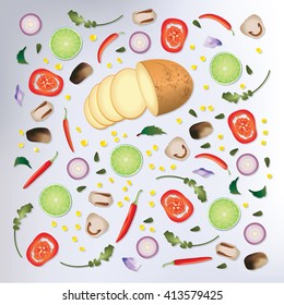 Colorful pattern Raw Food Background Vector Illustration