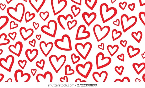 Un patrón colorido de corazones rojos sobre un fondo blanco para las celebraciones del día de San Valentín y ocasiones románticas