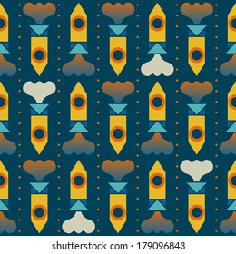 Colorful pattern with rocket shapes. All colors in separated layers, easy to edit. Gradient used for the smoke shapes.