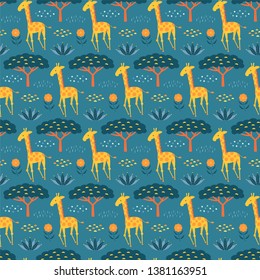 colorful pattern with savanna animal 