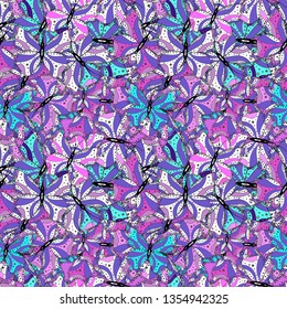 Colorful pattern. Seamless Flat design with abstract doodles on black, violet and white colors background. Vector illustration.